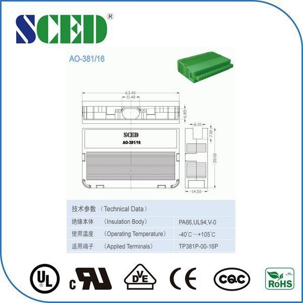Green 3.81mm Pluggable Din Rail Mounting Accessories 16pin Automotive
