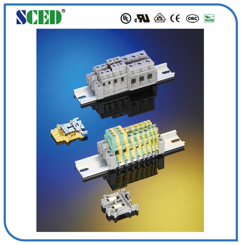 Custom 25mm 2 Uk Din Rail Terminals 12.2mm Right Angle Wire Inlet