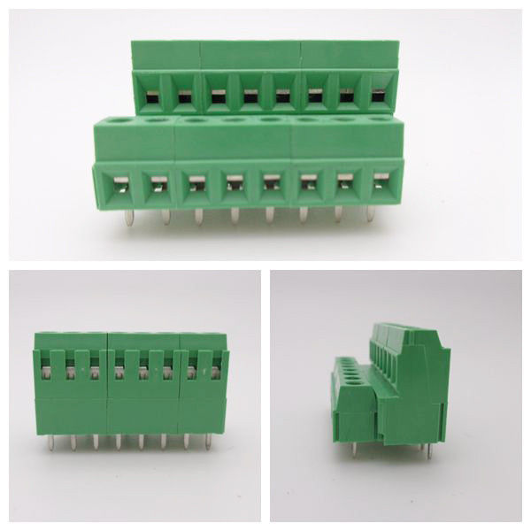Double Levels 5.08mm 10A Nickel Plated Plastic PCB Terminal Block Green