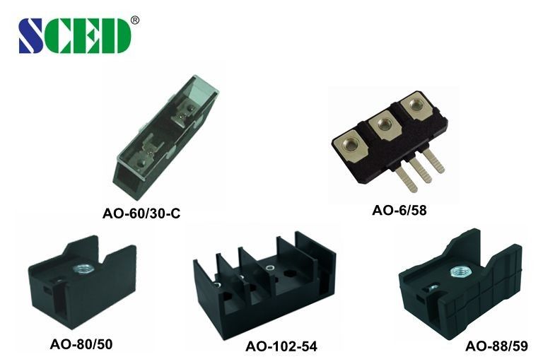 Black M8 Nut PBT Terminal Block Accessories 20mm Pitch Two Screw