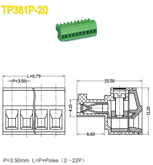 2-22 Poles Female Pluggable Terminal Block Connector 3.5mm Pitch 300V 8A PA66