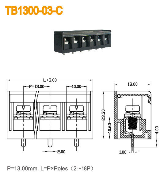 40A Power Terminal Blocks Barrier with Plastic Cover 13mm Pitch 600V M4