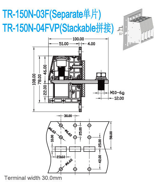 285A Through Panel quick connect terminal block 30mm 1-24 Poles Grey Bulkhead Connectors