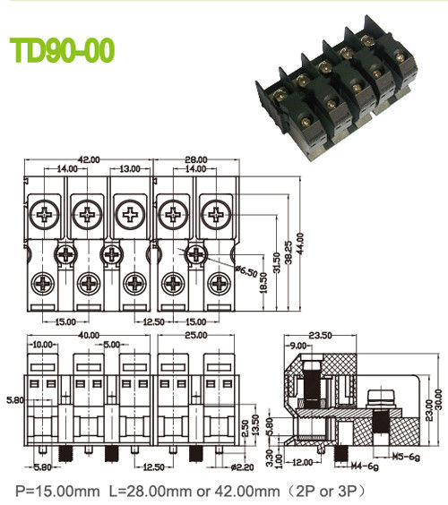 Electrical Feed Through Terminal Block Connectors 85A Brass Perforation 15mm M5
