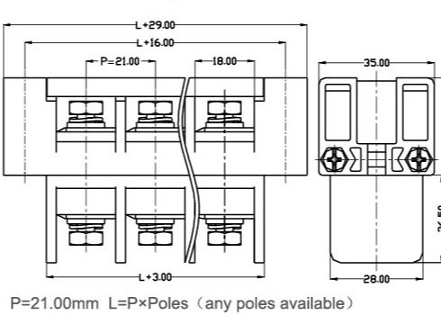 Feed Through 180A Panel Mount Terminal Block With Plastic Cover 21mm Perforation