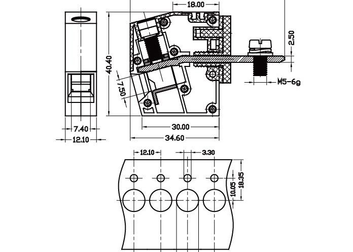 UL94-V0 600V 85A Panel Mount Terminal Block 12.1mm Terminal Width