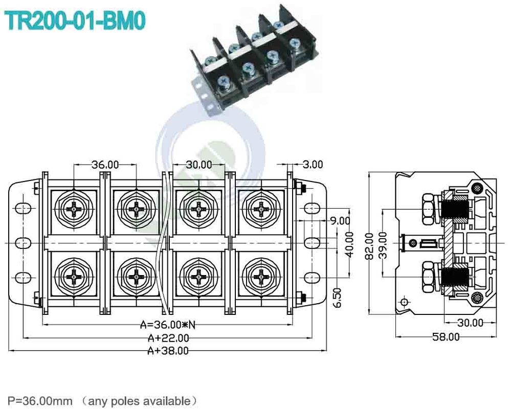 36.00mm 600V PCB PC Panel Mount Barrier Large Power Terminal Block Connectors For Server Site