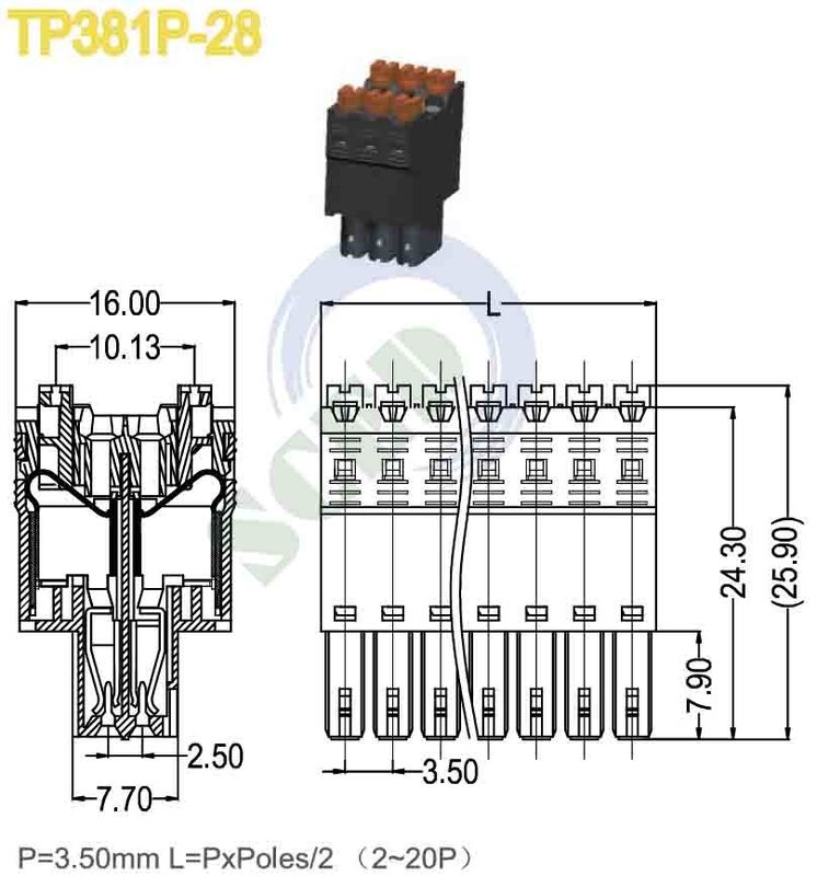 Female Sockets Plug-in Terminal Block Pitch 3.50mm 300V 10A 2P-20P 16-24AWG