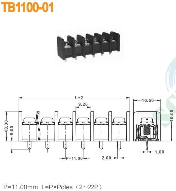 Automatic Control Barrier Terminal Block Heavy Power 11.00mm 2-22P M4 Steel Screw