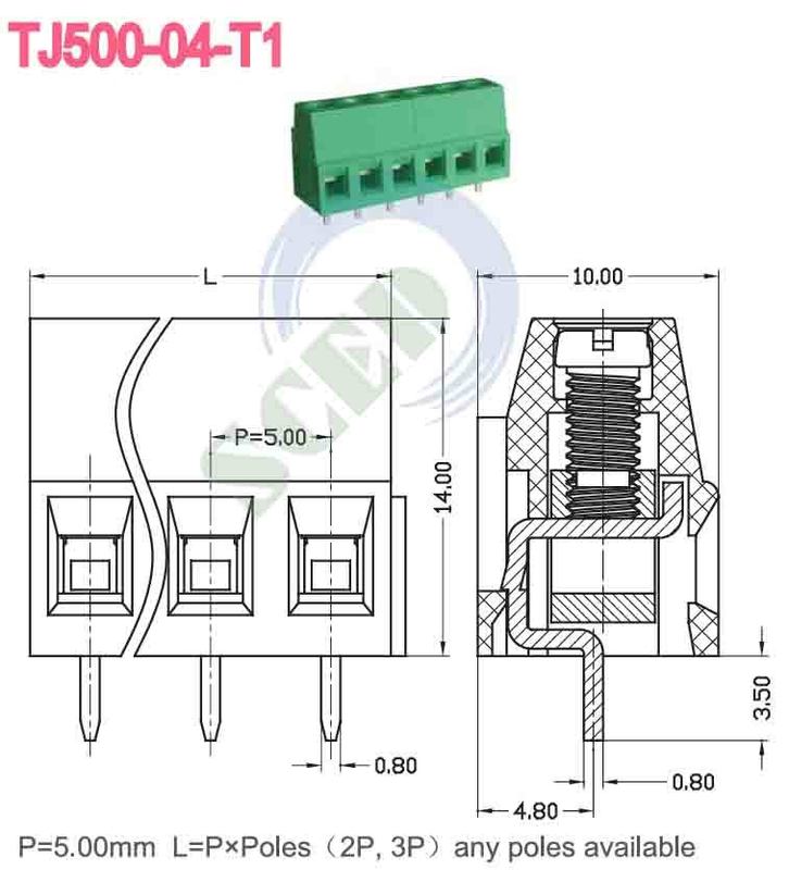 Torque 0.4Nm 3.6Lbin PCB Screw Terminal Block withstanding voltage AC1500/1Min through hole mounting type